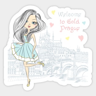 Cute girl in Prague Sticker